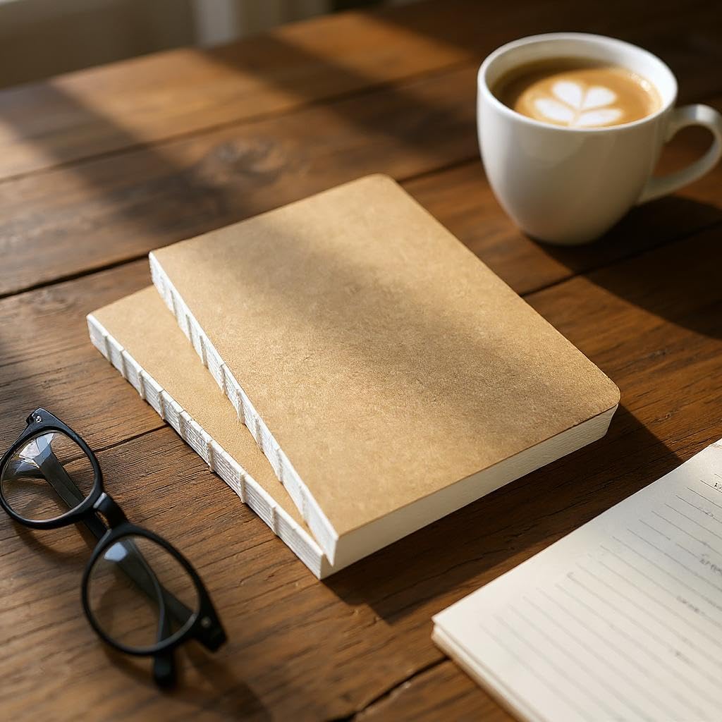 Fark Tanıtım Özel Tasarım Kraft Kapaklı A5 Noktalı Not Defter - 180 Derece Açılabilir, Sırtı Dikişli,%100 El İşçiliği, Ofis İçin İdeal, Planlayıcı (Noktalı)