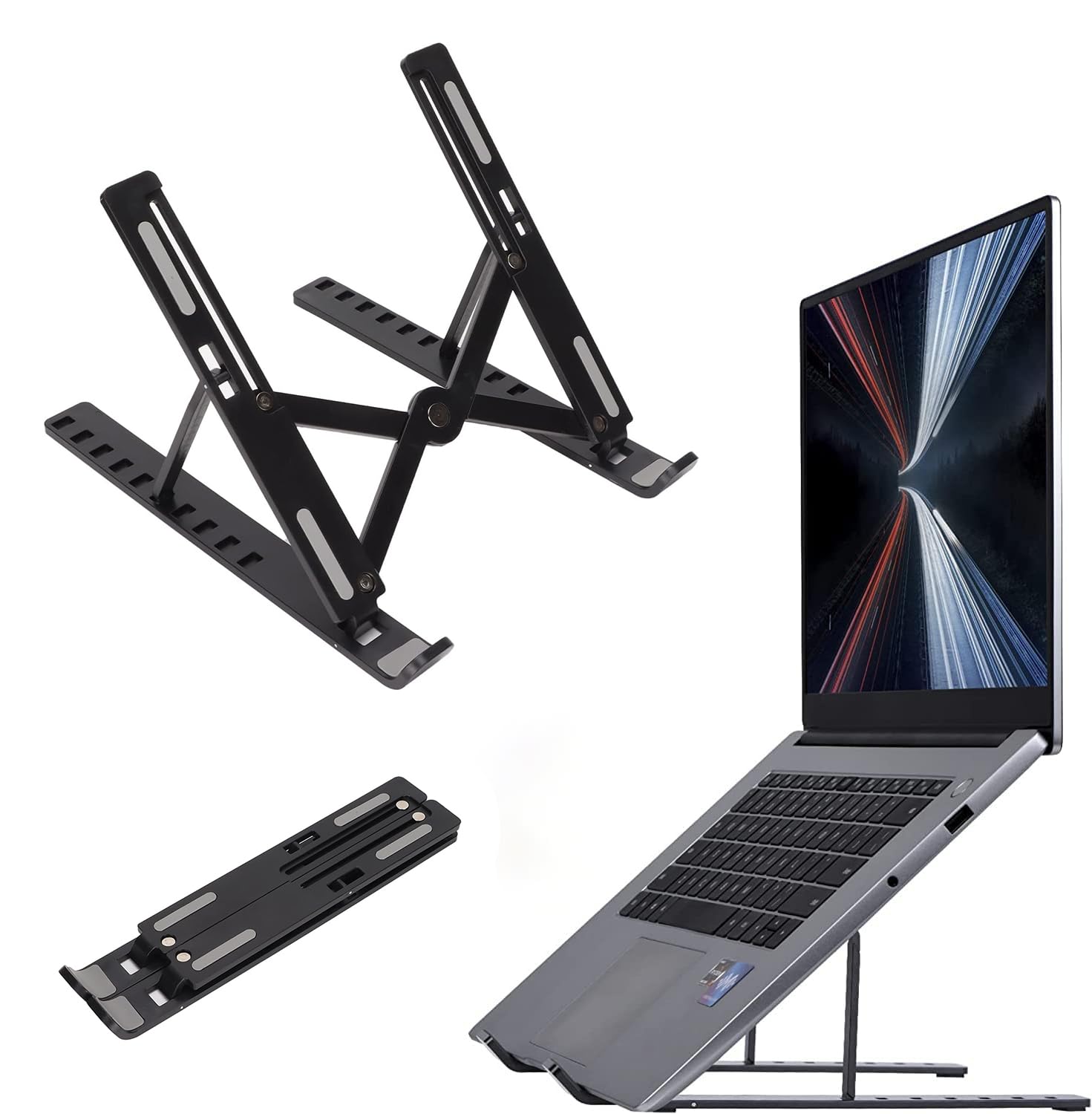 ROBEVE Taşınabilir Laptop Stant Bilgisayar Stant Notebook Stant Tüm Laptoplarla Uyumlu Siyah Bilgisayar Standı Taşınabilir Metal Kaymaz Stant Dizüstü Bilgisayar Stantları Stantı Siyah