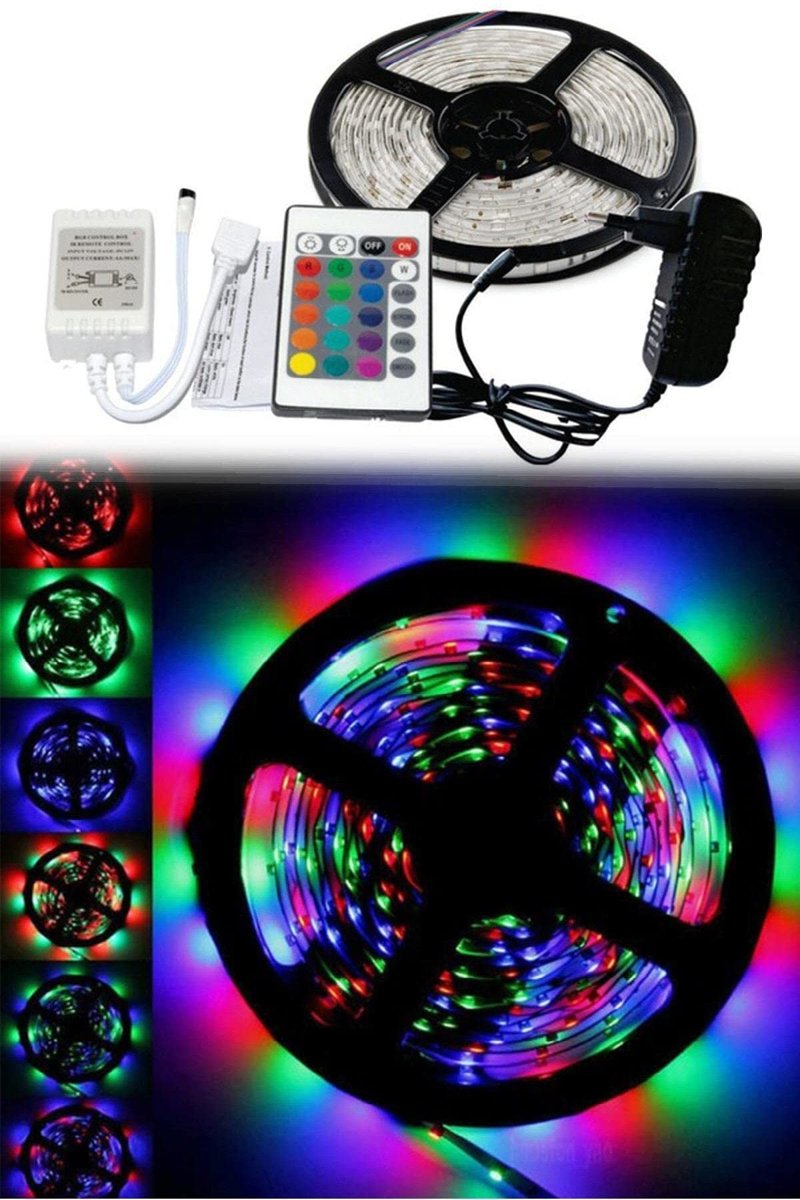 5 Metre Rgb Şerit Led 3 ÇİP ADAPTÖRLÜ Kumanda Set TV ARKASI VE MUTFAK TEZGAHI İÇİN GARANTİLİ