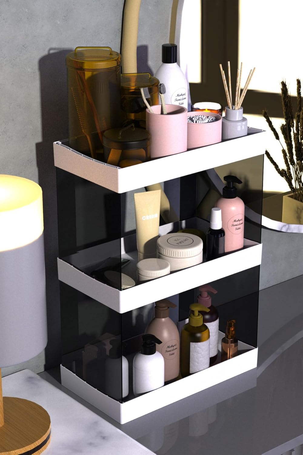 ATA HOME Makyaj,Takı Ve Bakım Ürünleri Organizeri Rafı Standı Büyük boy Makyaj Organizeri İki Katlı Çok Amaçlı Düzenleyici Saklama Seti