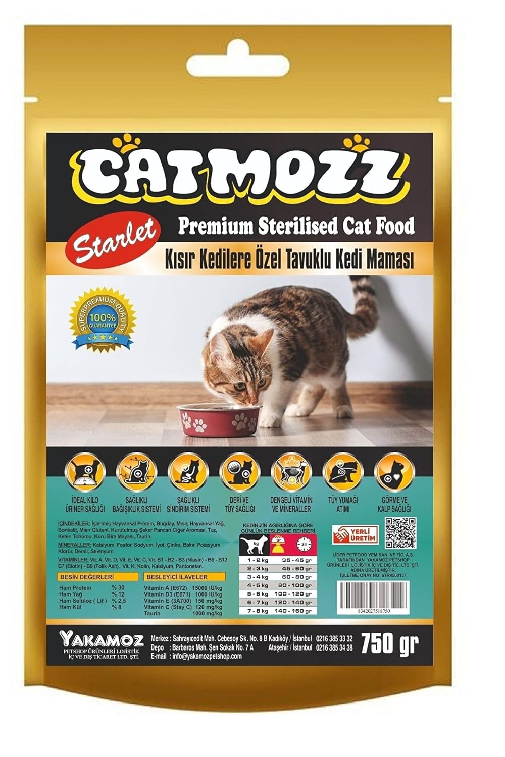 CatMozz Starlet Sterilised Tavuklu Seçiçi Kedilere Özel Kısır Yetişkin Kedi Maması 750 Gr Kilitli Paket
