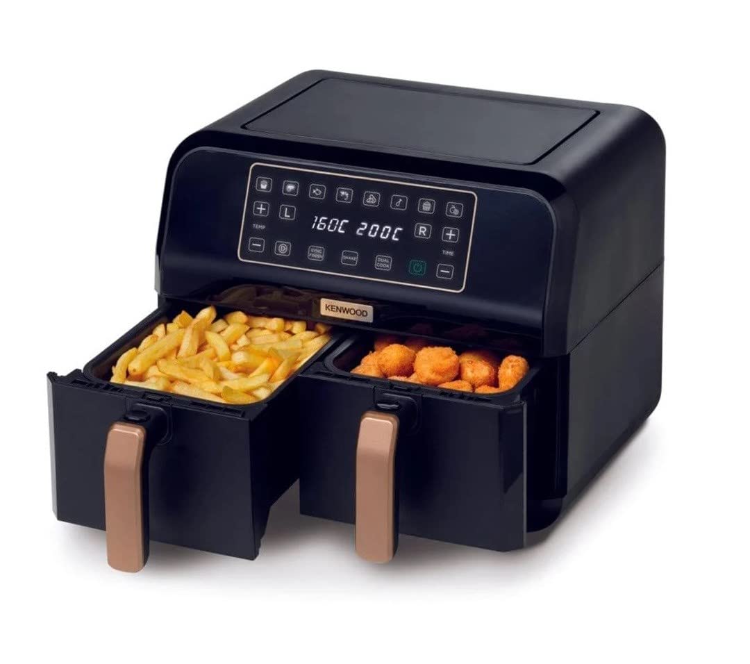 Kenwood Dual Airfryer BK Copper Çift Pişirme Hazneli Siyah HFP70.000BK - Çift Bölmeli Hazne, Aşırı Isınmaya Karşı Koruma Sistemi, Dijital Zaman ve Isı Ayarı, Hava Sirkülasyon Sistemi