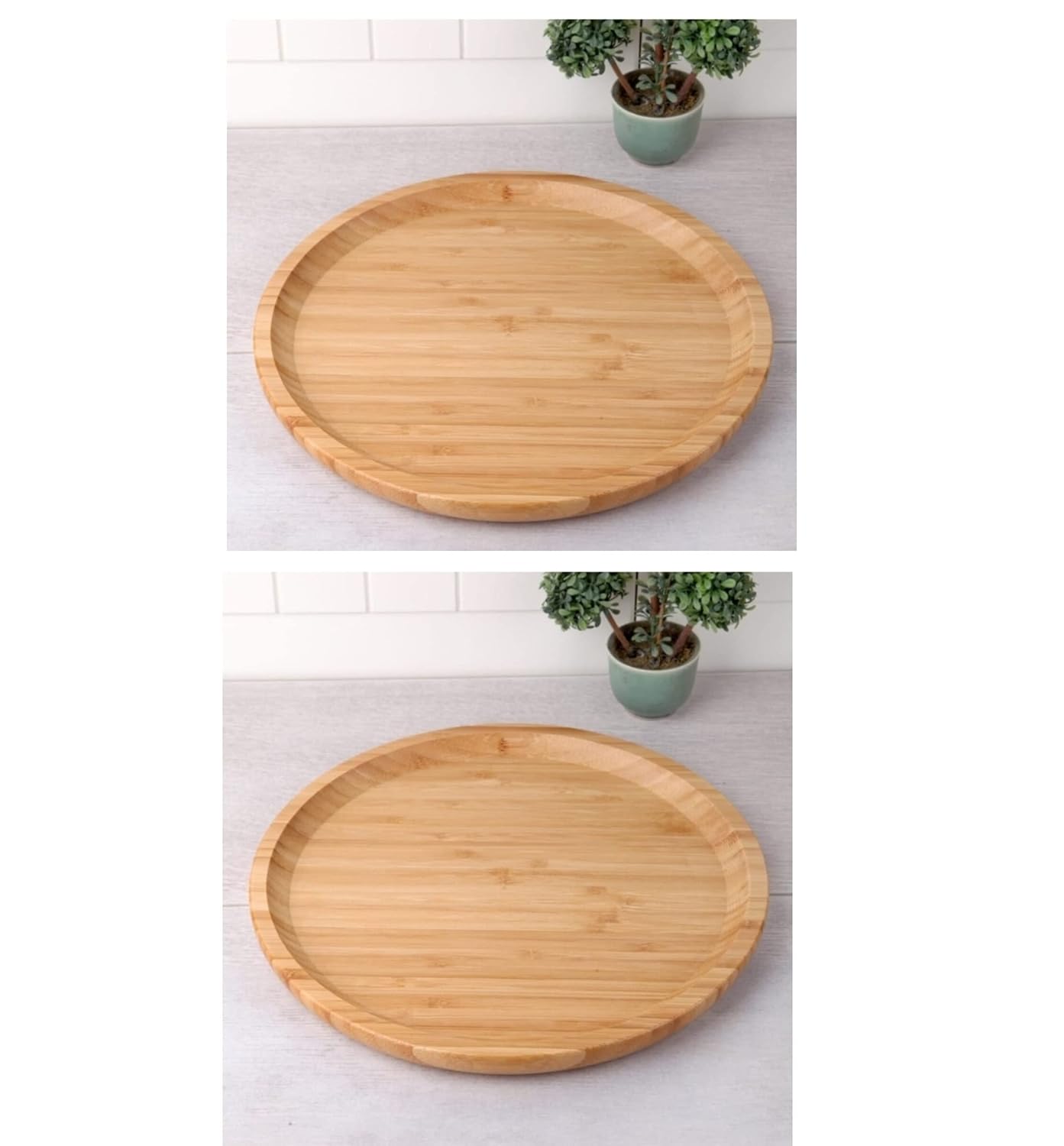 2 Adet 20 cm Bambu Ahşap Yuvarlak Pasta Kahvaltı Servis Sunum Tabağı