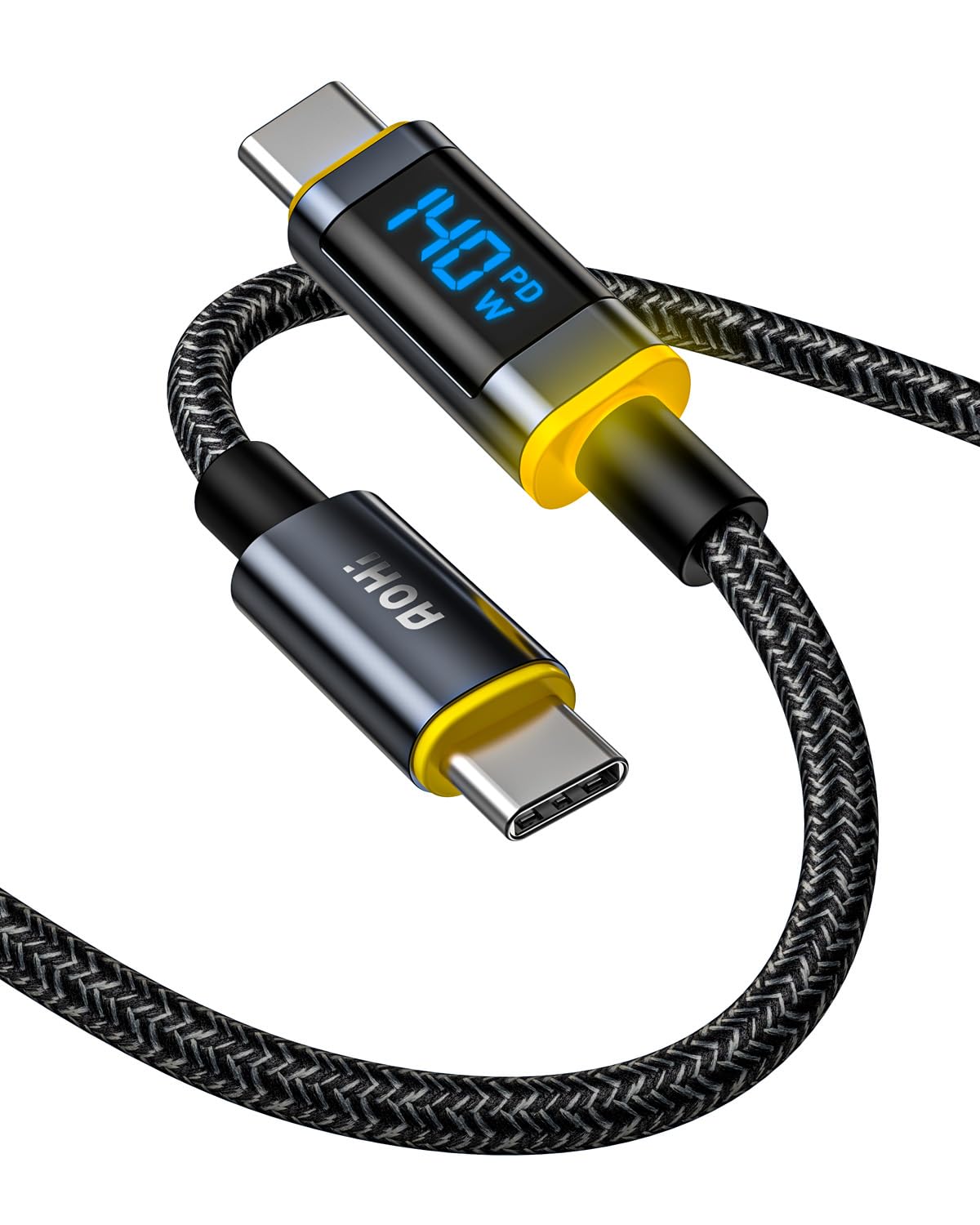 AOHI 140 W USB C Kablosu, Ekranlı, Magline Naylon 1,2 m Tip C Hızlı Şarj Kablosu - iPhone 15 Pro Max, Galaxy, MacBook Pro/Air, iPad Pro/Air, Pixel ve Daha Fazlası ile Uyumlu