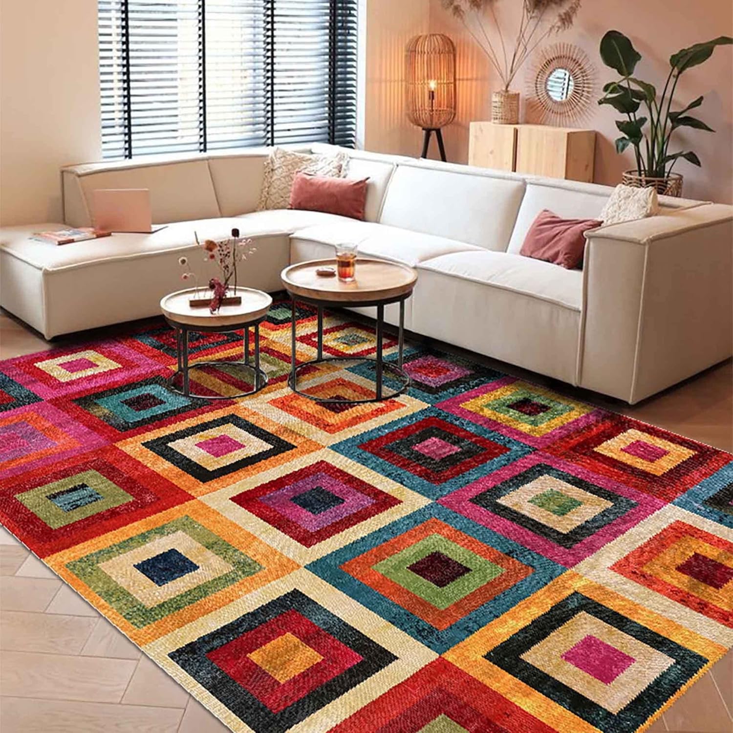 Latte Dizayn Amber Desenli Kadife Pamuk Tabanlı Yıkanabilen Kaydırmaz Antibakteriyel Salon Halısı 80X150