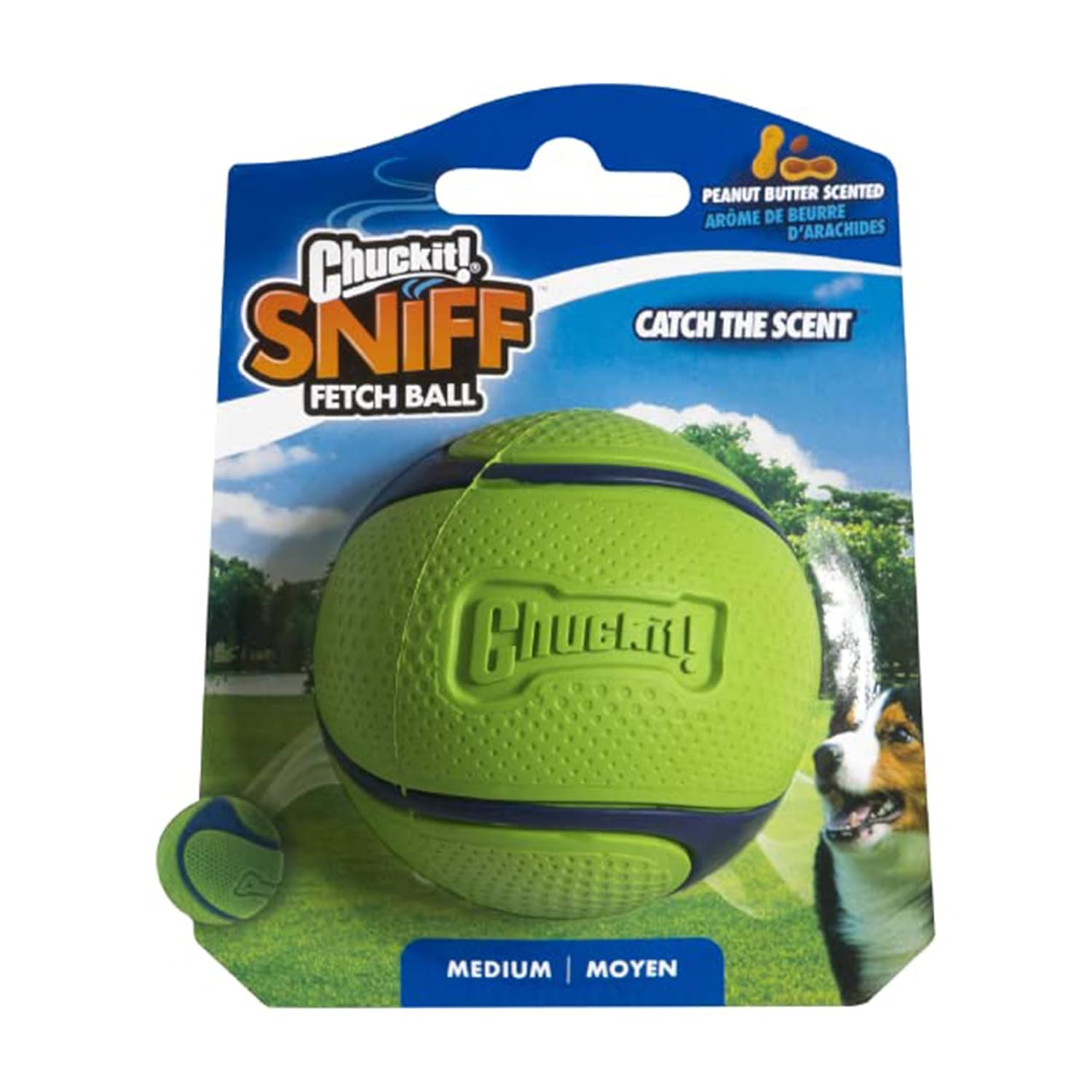 Chuckit! Sniff Ball Köpek Oyuncağı, Dayanıklı Yüksek Sıçrama Fıstık Ezmesi Kokulu Kauçuk Köpek Topu Getirme Oyuncağı, Orta, 1 Paket