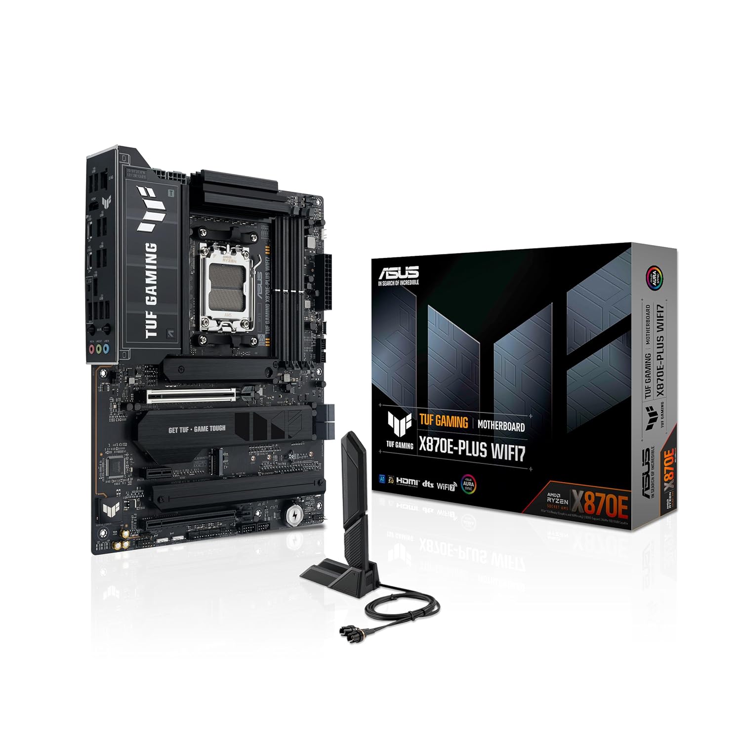 ASUS TUF GAMING X870E-PLUS WIFI7 AMD X870 AM5 DDR5 8000 HDMI 2xUSB4 4x M2 USB3.2 WiFi 7 + BT AURA RGB 2.5Gbit LAN ATX 16+2+1+1 Güç Aşamaları, Çift USB4, Gelişmiş AI Bilgisayarları için Hazır Anakart