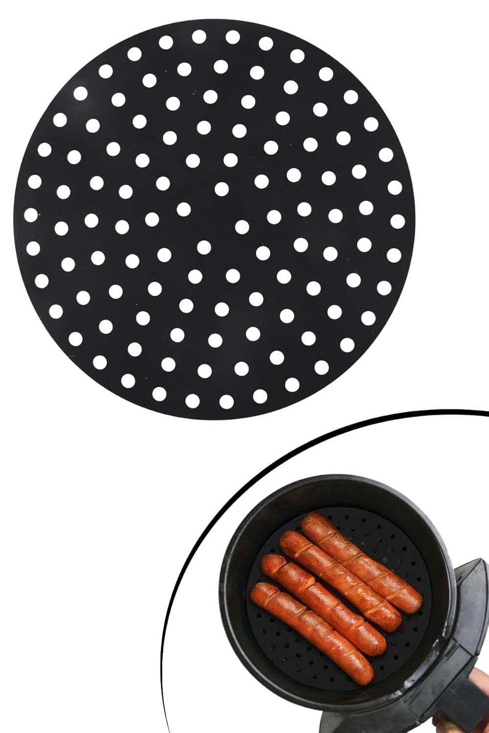 BUFFER® Renkli Isıya Dayanıklı Yıkanılabilir Silikon Fırın Ve Airfryer Yuvarlak Model Pişirme Matı 20 Cm (siyah)