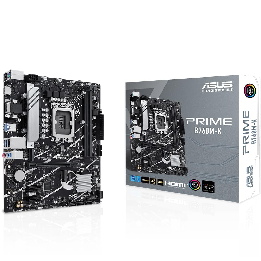 ASUS PRIME B760M-K Intel B760 LGA1700 DDR5 8000 HDMI VGA Çift M2 USB3.2 AURA RGB 2.5Gbit LAN mATX ASUS 5X PROTECTION III, Armoury Crate, AI Suite 3