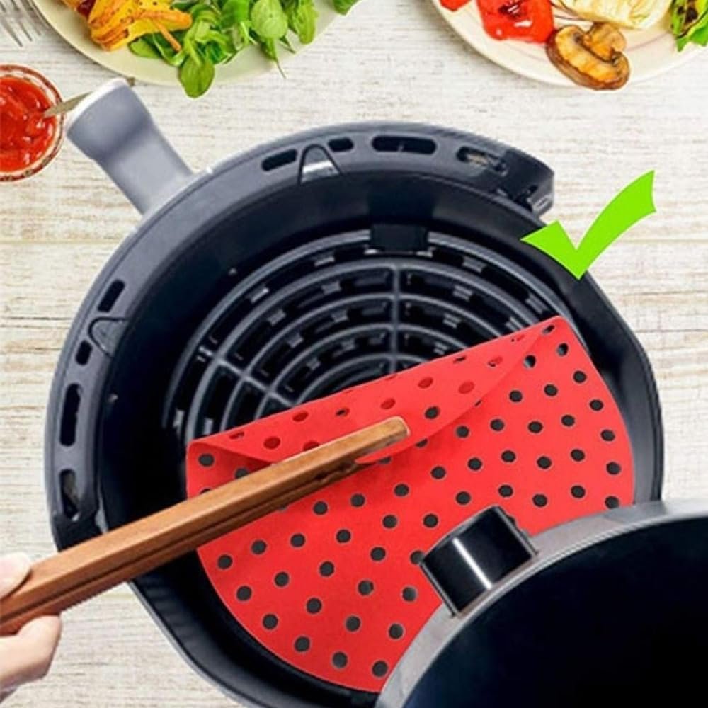BUFFER® Renkli Isıya Dayanıklı Yıkanılabilir Silikon Fırın Ve Airfryer Yuvarlak Model Pişirme Matı 23 Cm (kırmızı)