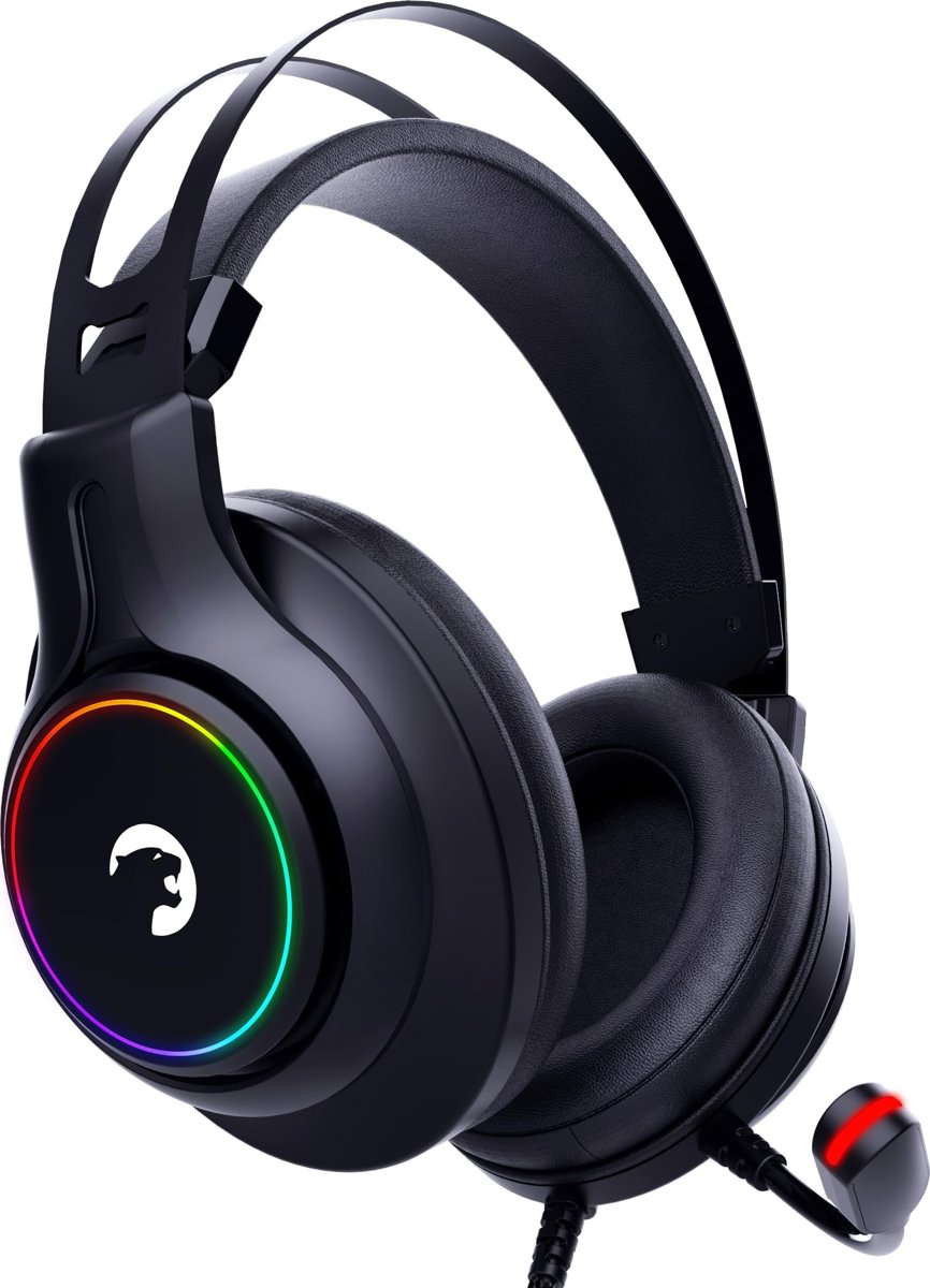 GAMEPOWER Kugon USB Gaming Headset - 7.1 Virtual Surround Sound, Wired Led Headphones with 50MM Drivers, Comfort Design, 360 Spatial Audio, Noise Cancelling Mic for PC, Laptop, Black