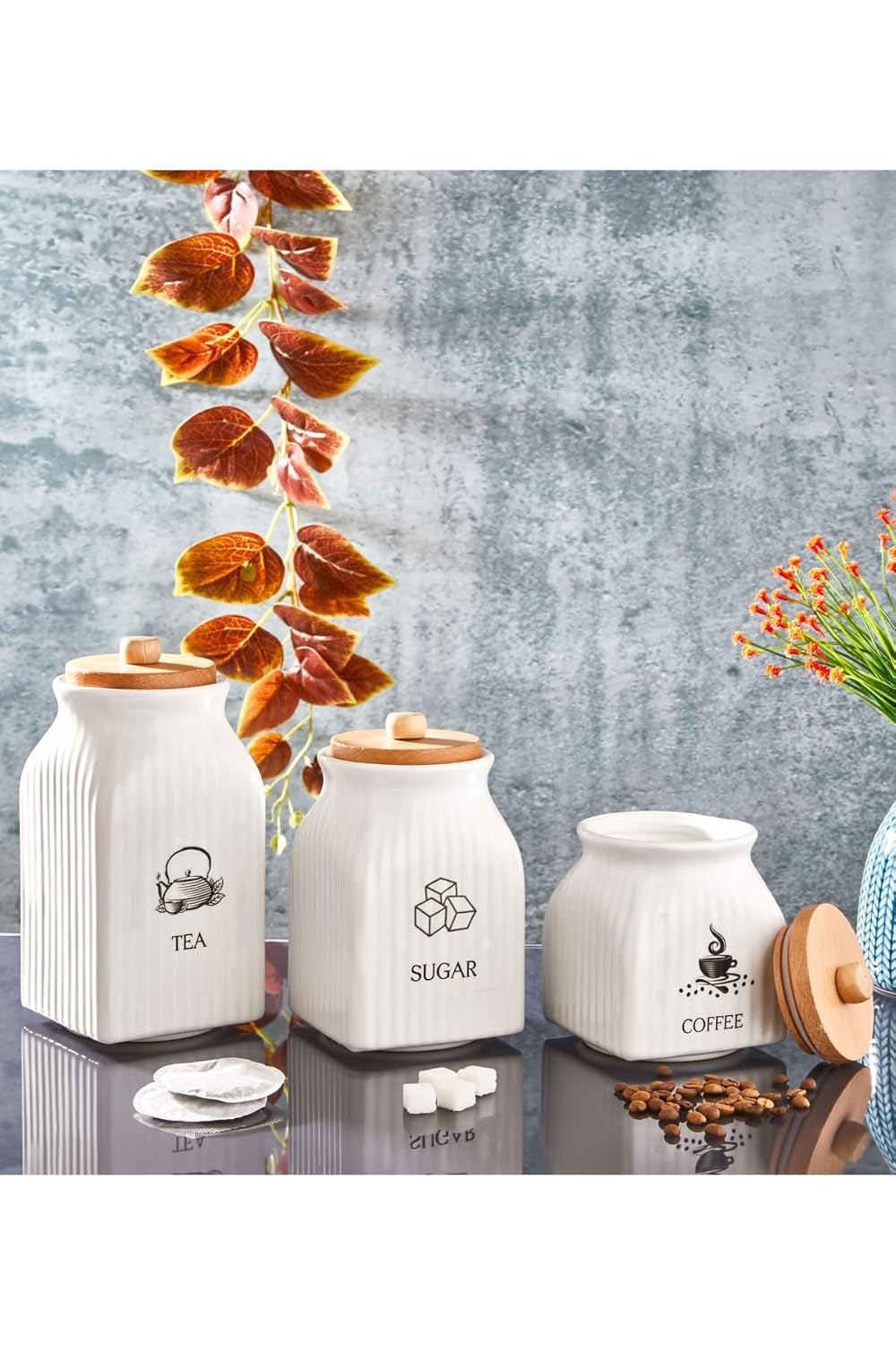 İLİVA 3nan lü Vakumlu Ahşap Kapaklı Beyaz Kanananoz Seti Takımı Baharat Çay Tuz Şeker Kahnane Kanananozu, İli̇va