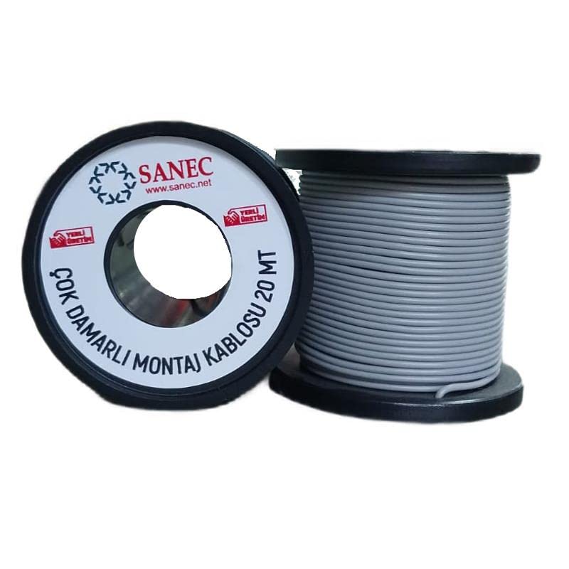 SANEC Çok Damarlı Montaj Kablosu - 22 AWG - 20 Metre - Gri