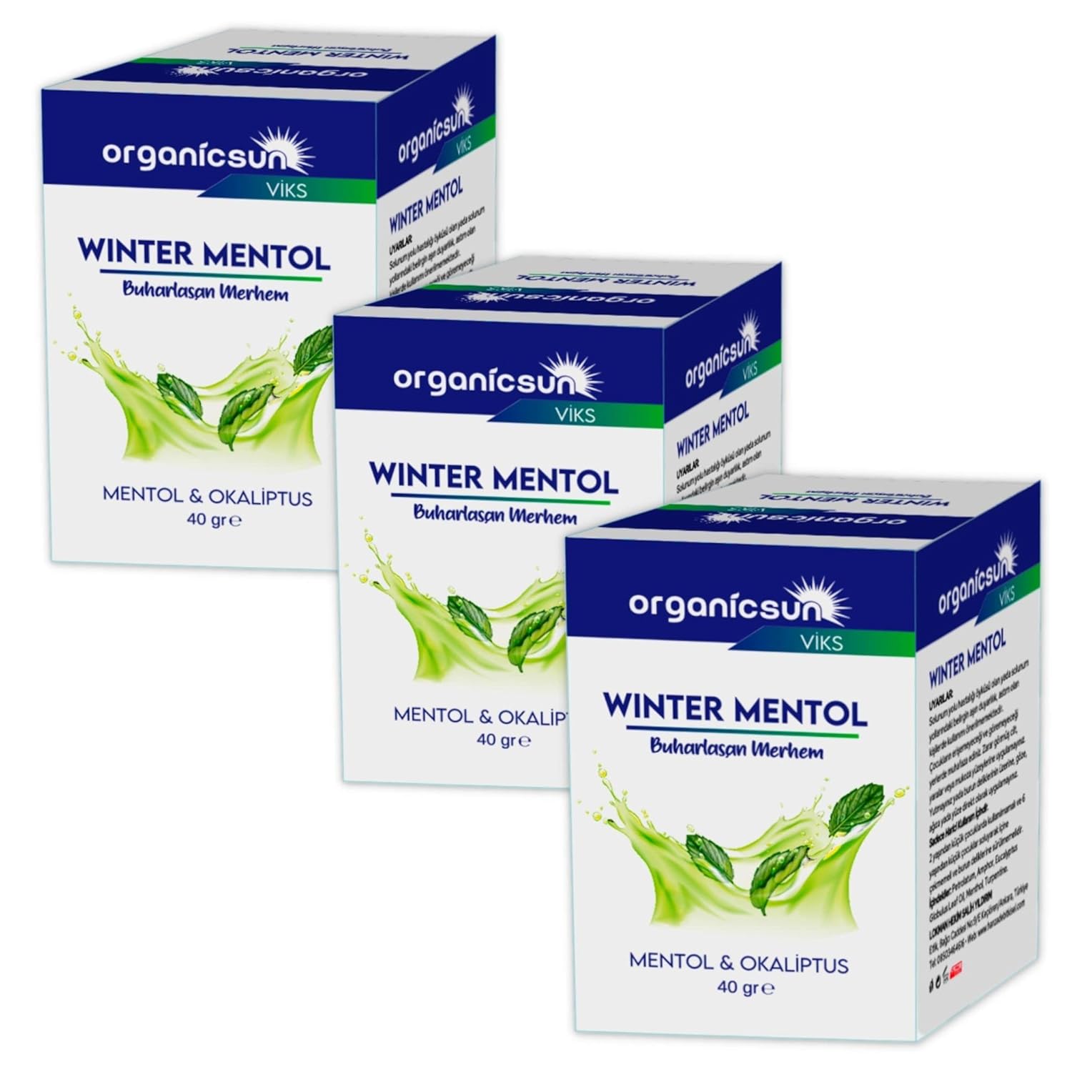 Organicsun Winter Mentol Buharlaşan Merhem Viks Vikis Mentol ve Okaliptus 40 Gr x 3 Adet