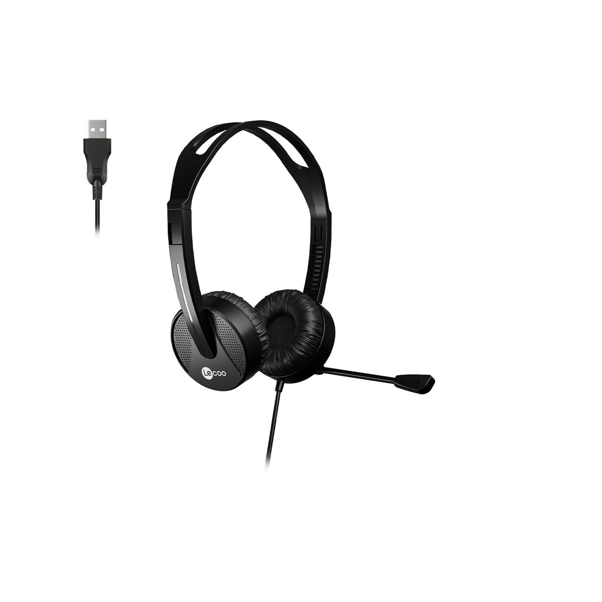 Lecoo HT106 USB Kablolu Mikrofonlu Kulak Üstü Kulaklık - PC, Laptop, Tablet, Telefon Uyumlu, Ergonomik Kulak Yastıkları, İş, Oyun, Çağrı Merkezi için, Esnek Mikrofonlu Kulak Üstü Kulaklık Siyah