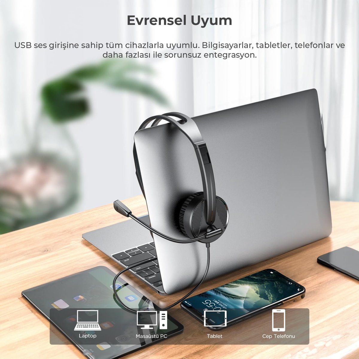 Lecoo HT106 USB Kablolu Mikrofonlu Kulak Üstü Kulaklık - PC, Laptop, Tablet, Telefon Uyumlu, Ergonomik Kulak Yastıkları, İş, Oyun, Çağrı Merkezi için, Esnek Mikrofonlu Kulak Üstü Kulaklık Siyah