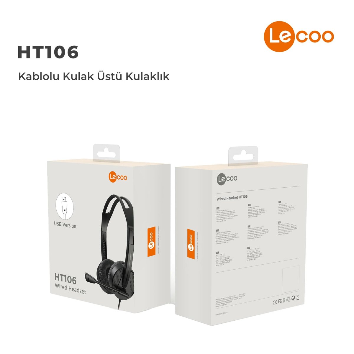 Lecoo HT106 USB Kablolu Mikrofonlu Kulak Üstü Kulaklık - PC, Laptop, Tablet, Telefon Uyumlu, Ergonomik Kulak Yastıkları, İş, Oyun, Çağrı Merkezi için, Esnek Mikrofonlu Kulak Üstü Kulaklık Siyah