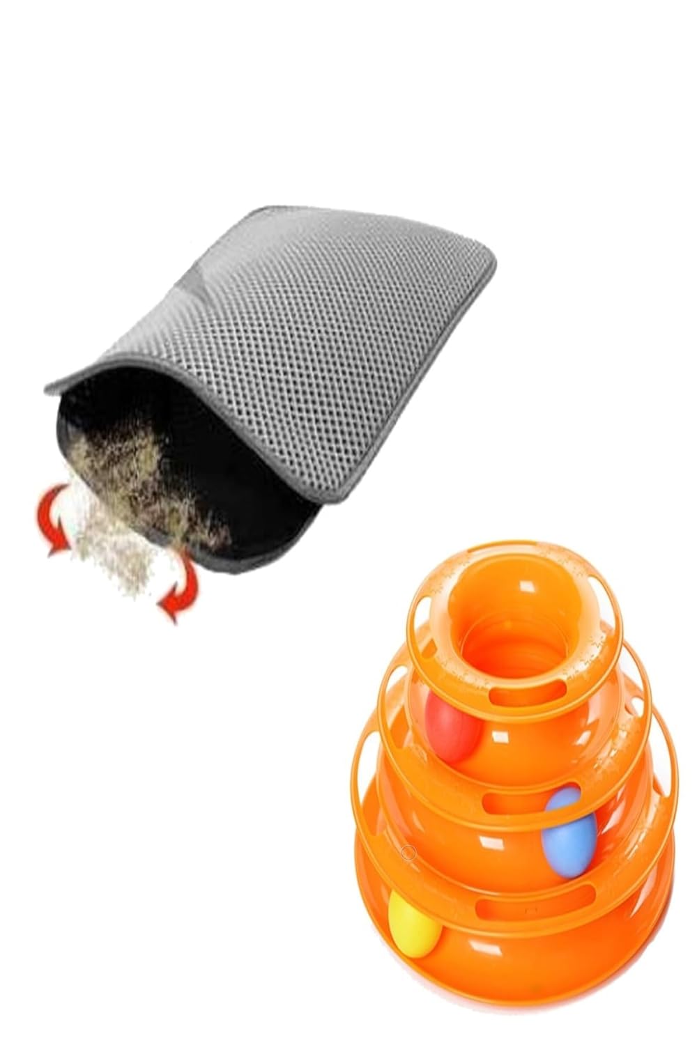 TİNEKE 2 Li Set Tower Of Tracks Kedi Oyuncağı + Elekli Kedi Tuvalet Paspası (gri)