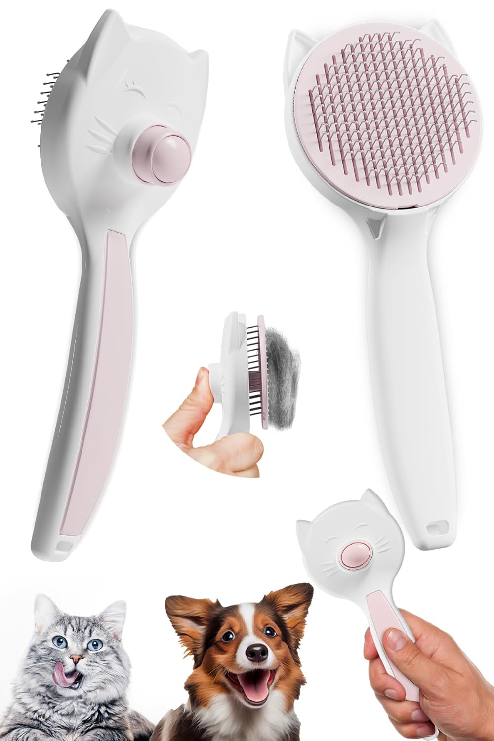 ATA HOME Kedi Köpek Otomatik Temizlenen Tuşlu Tüy Toplayıcı Tarak Basmalı Kedi Köpek Fırçası Evcil Pet Hayvan Tüy Kıl Toplama Fırçası