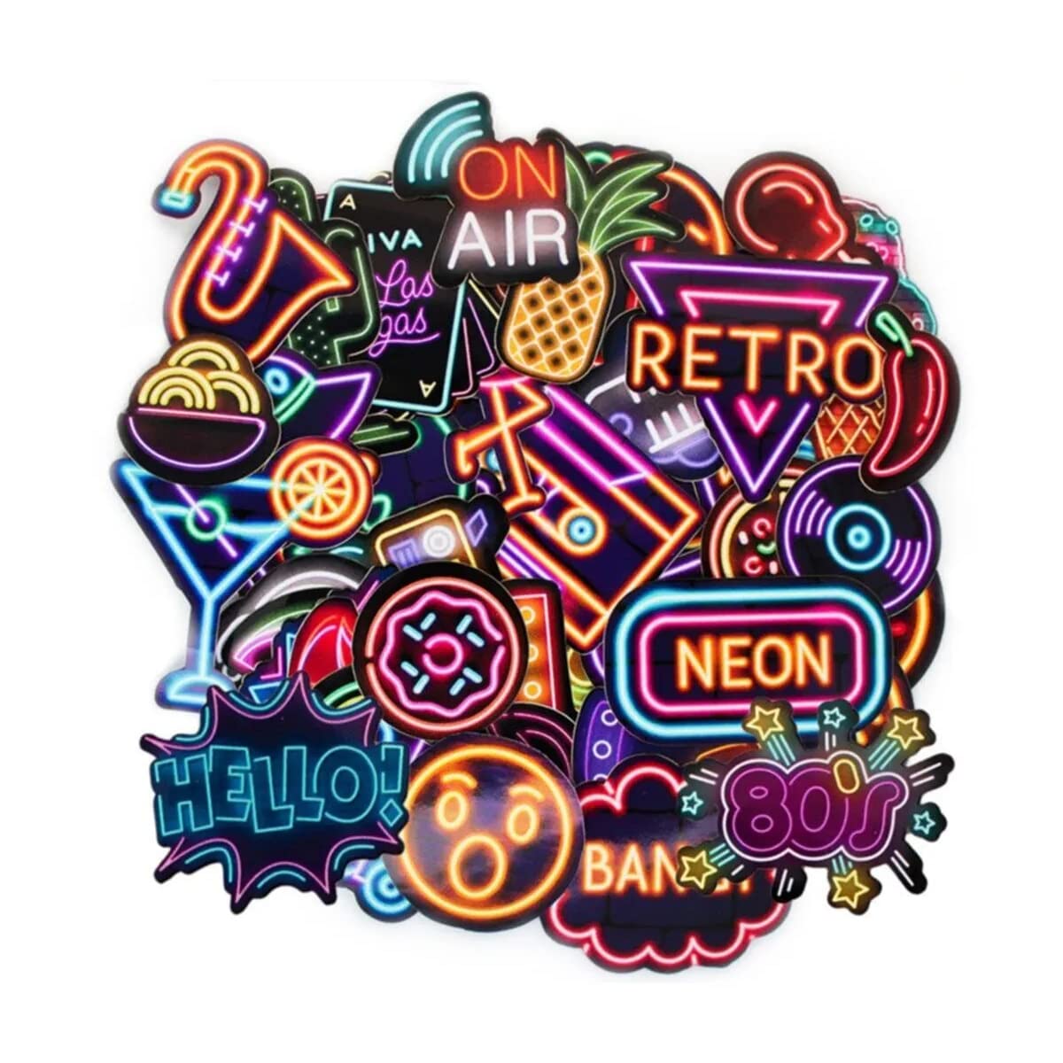 TUGİBU Neon Sticker Seti, Laptop ve Kask Çıkartması, Ajanda, Bullet Journal, Retro ve Vintage Temalı Notebook Kaplama