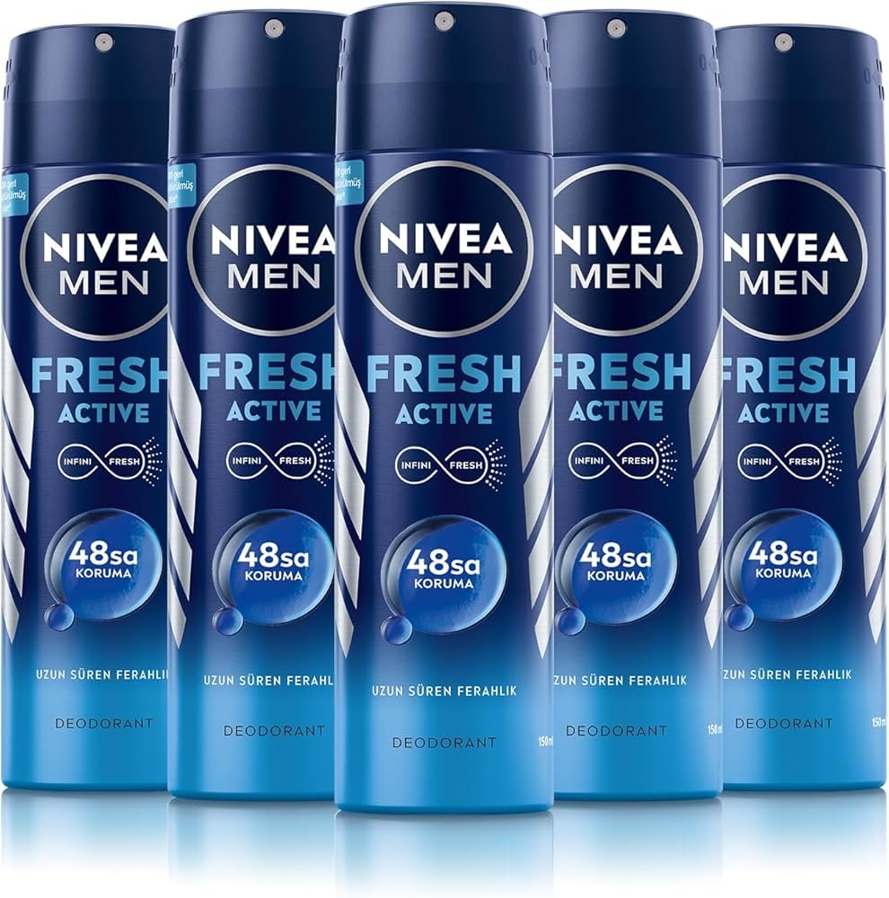 NIVEA MEN Erkek Sprey Deodorant Fresh Active 150 mlx5Adet,48 Saat Deodorant Koruması
