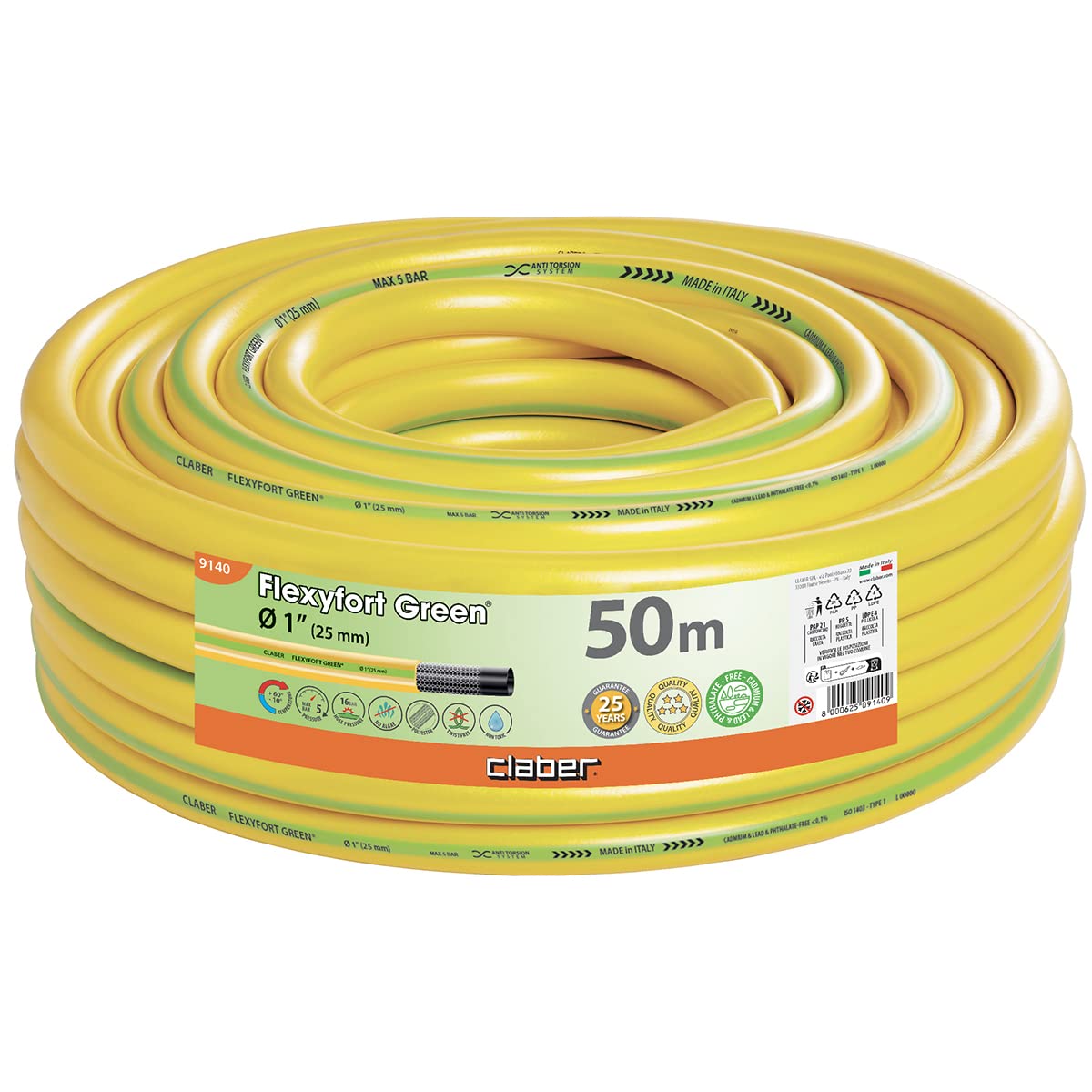 Claber 9140 Flexyfort Green Hortum, 1 İnç (25-33 Mm), 50 Metre