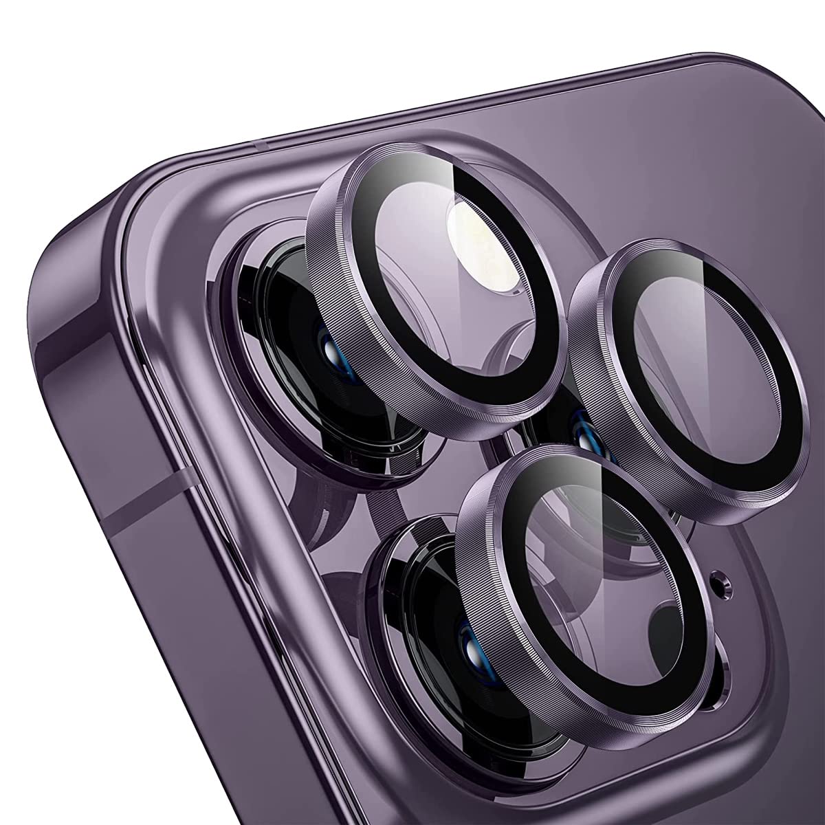 Buff, iPhone 14 Pro / 14 Pro Max, 9H Safir Cam Kamera Metal Lens Koruyucu, BLLK, Koyu Mor