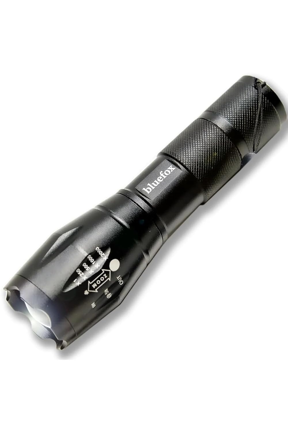 Bluefox Güçlü LED El Feneri, 10W Ultra Parlak Işık, 5 Farklı Mod, Zoom Özellikli, Dayanıklı Aluminyum Gövde