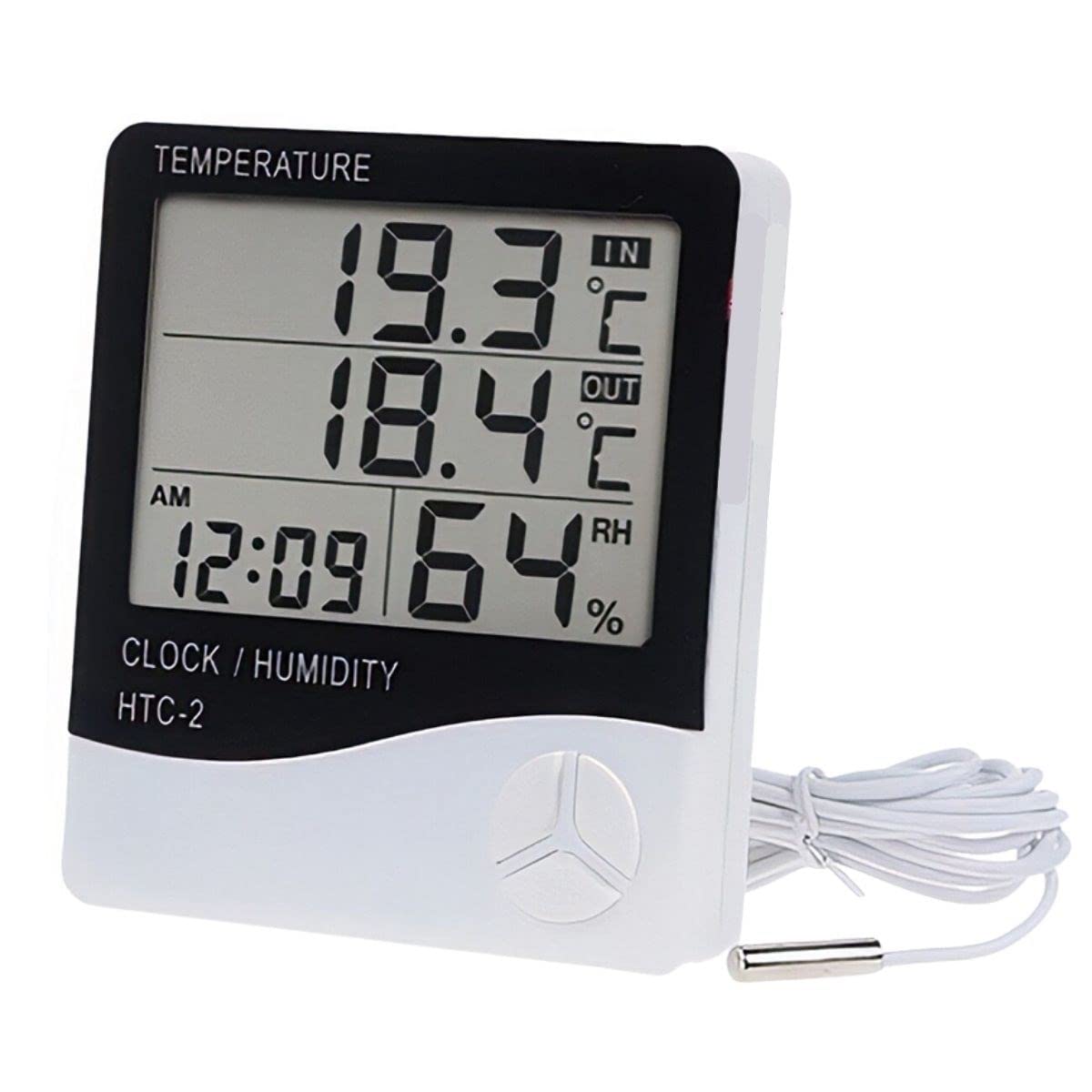 BUFFER® İç Ortam ve Dış Ortam Sıcaklığını Ölçebilen LCD Ekranlı Saat Göstergeli Alarmlı Nem Ölçer Masa Üstü Termometre