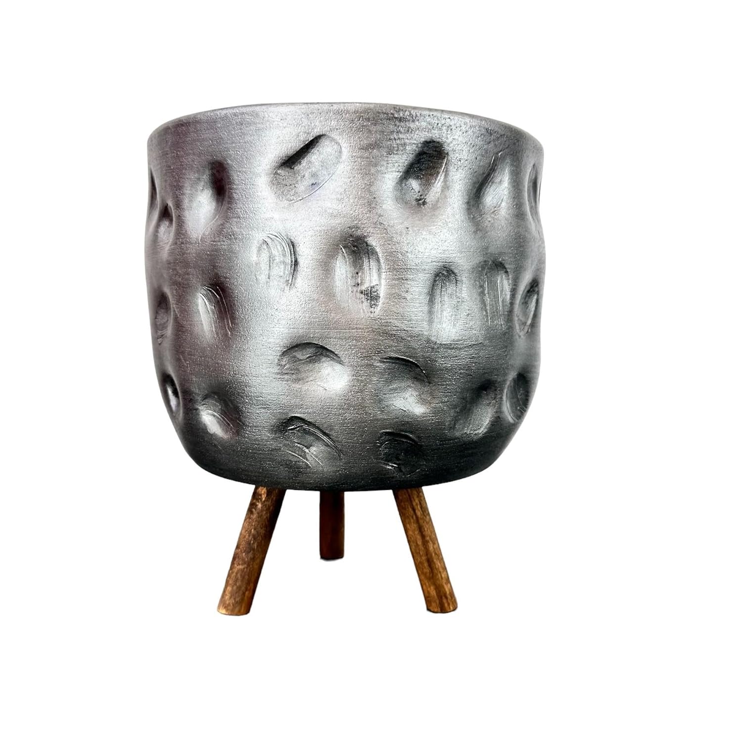 bitkitasarımı BİTKİ TASARIMI EV DEKORASYON AKSESUAR GÜMÜŞ DESENLİ TOPRAK SAKSI SAKSILIK SALON ÇİÇEKLİK 3 AYAKLI - 19 CM