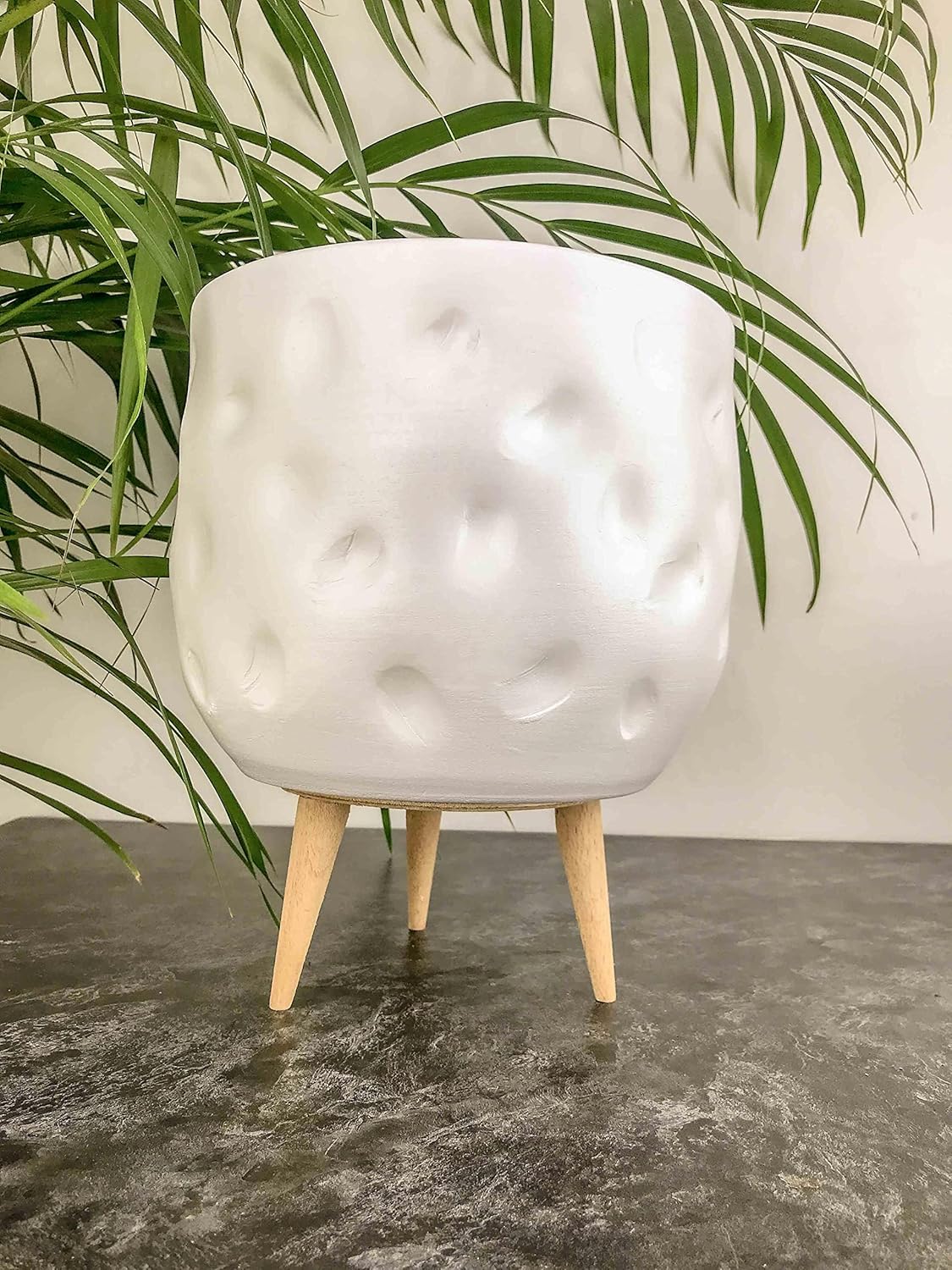 bitkitasarımı BİTKİ TASARIMI EV DEKORASYON AKSESUAR BEYAZ DESENLİ TOPRAK SAKSI SAKSILIK SALON ÇİÇEKLİK 3 AYAKLI - 19 CM