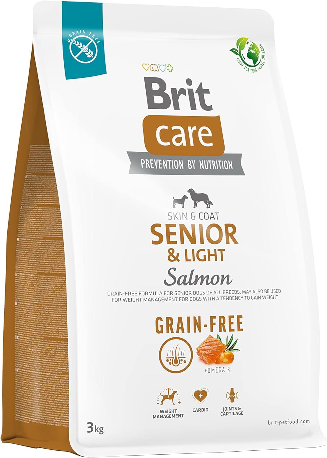 Brit Care Senior & Light, Kilo Kontrolü Ve Deri - Tüy Hassasiyeti Olan Yaşlı Köpekler İçin, Tahılsız, Somon Balıklı Kuru Mama, 3 kg