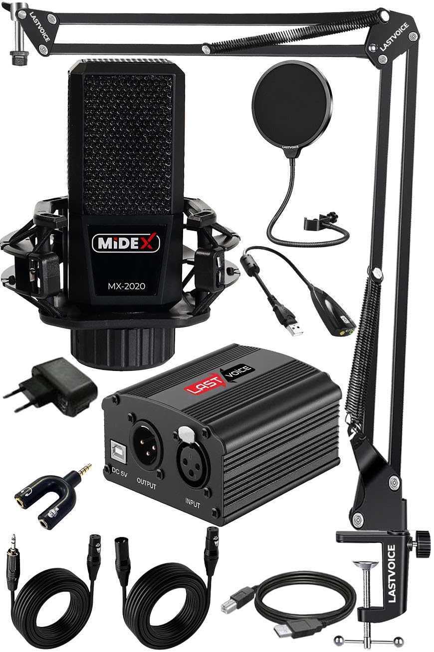 Midex MX-2020 Set Phantom Power Condenser Stüdyo Mikrofon Kayıt Paketi