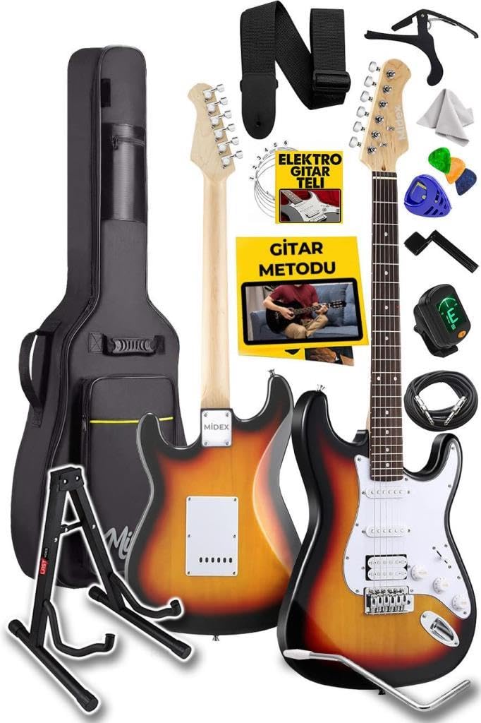 Midex Rennes REG-40SB Sunburs 4/4 Elektro Gitar Seti (Çanta Askı Capo Tuner Pena Kablo)