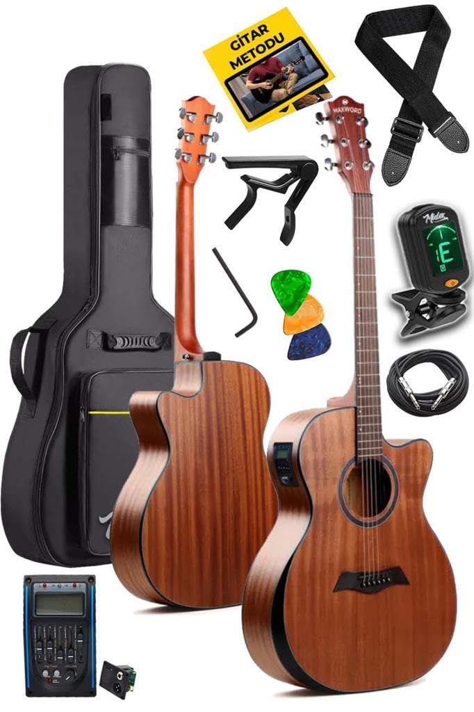 Midex Maxword M450-EQ Profesyonel Masif Ağaç Elektro Akustik Gitar Seti 4/4 Yetişkin Seri üst Segment