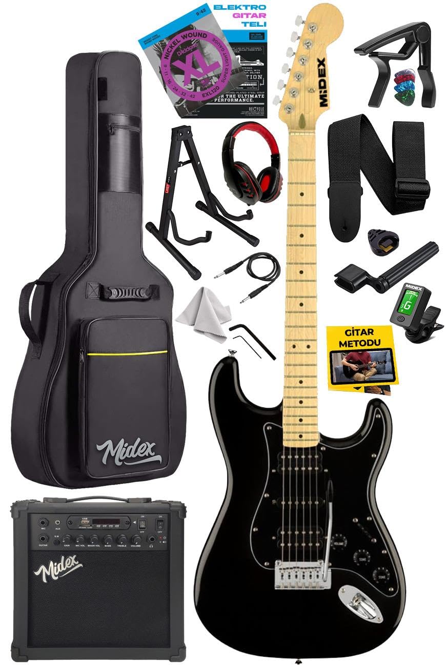Midex RPH-40BK-25AMP Elektro Gitar Seti 25 WATT GAİN'Lİ Bluetooth Şarjlı Amfi ve Full SET
