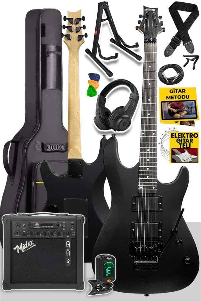 Midex GRX-300-25-AMP Profesyonel Elektro Gitar Seti 25 Watt Gainli Şarjlı Bluetooth'lu Amfi ve Full Set