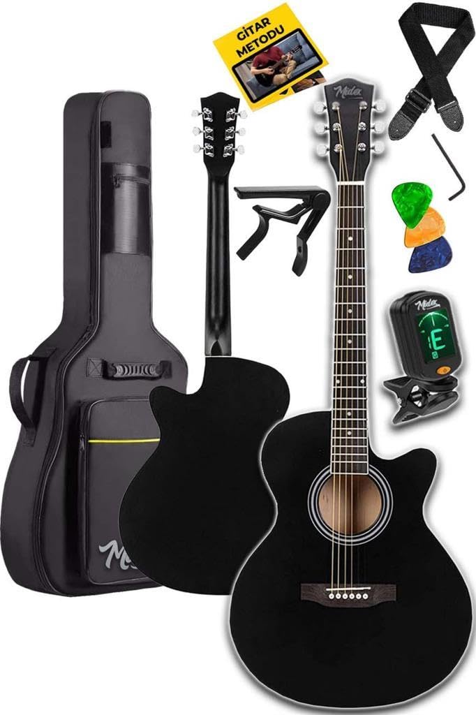 Midex XC-200BK Kesik Kasa Siyah Akustik Gitar 4/4 Yetişkin Üst Segment
