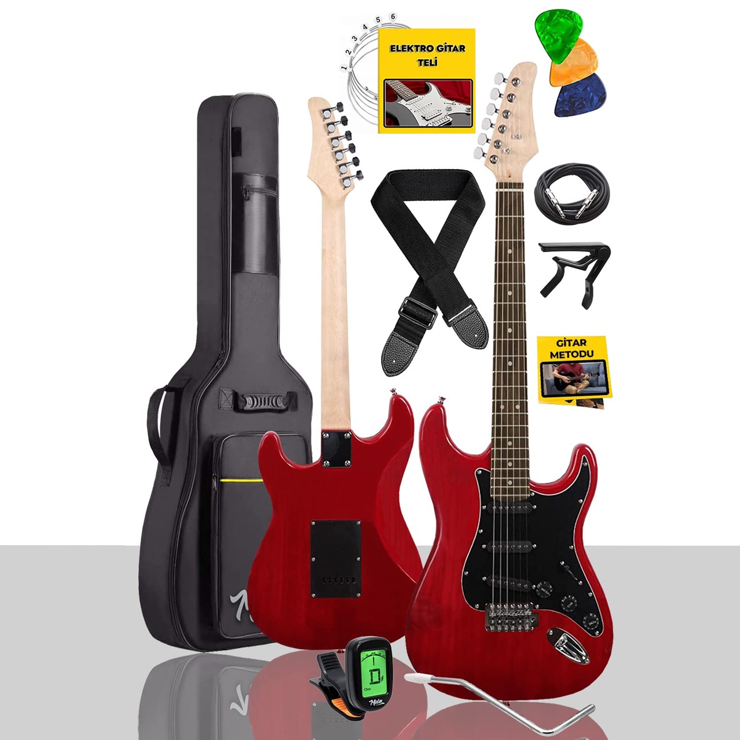 Midex RPH-30RD Gül Klavye Strat Kasa SSS Elektro Gitar Seti
