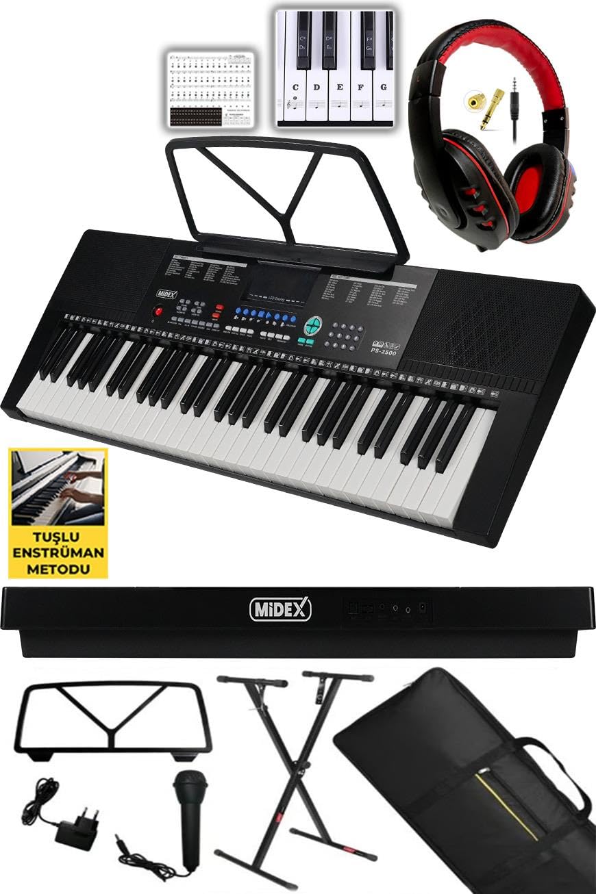 Midex PS-2500KS LED Ekran 61 Tuşlu Org Klavye (Stand Çanta Kulaklık Adaptör Notalık)