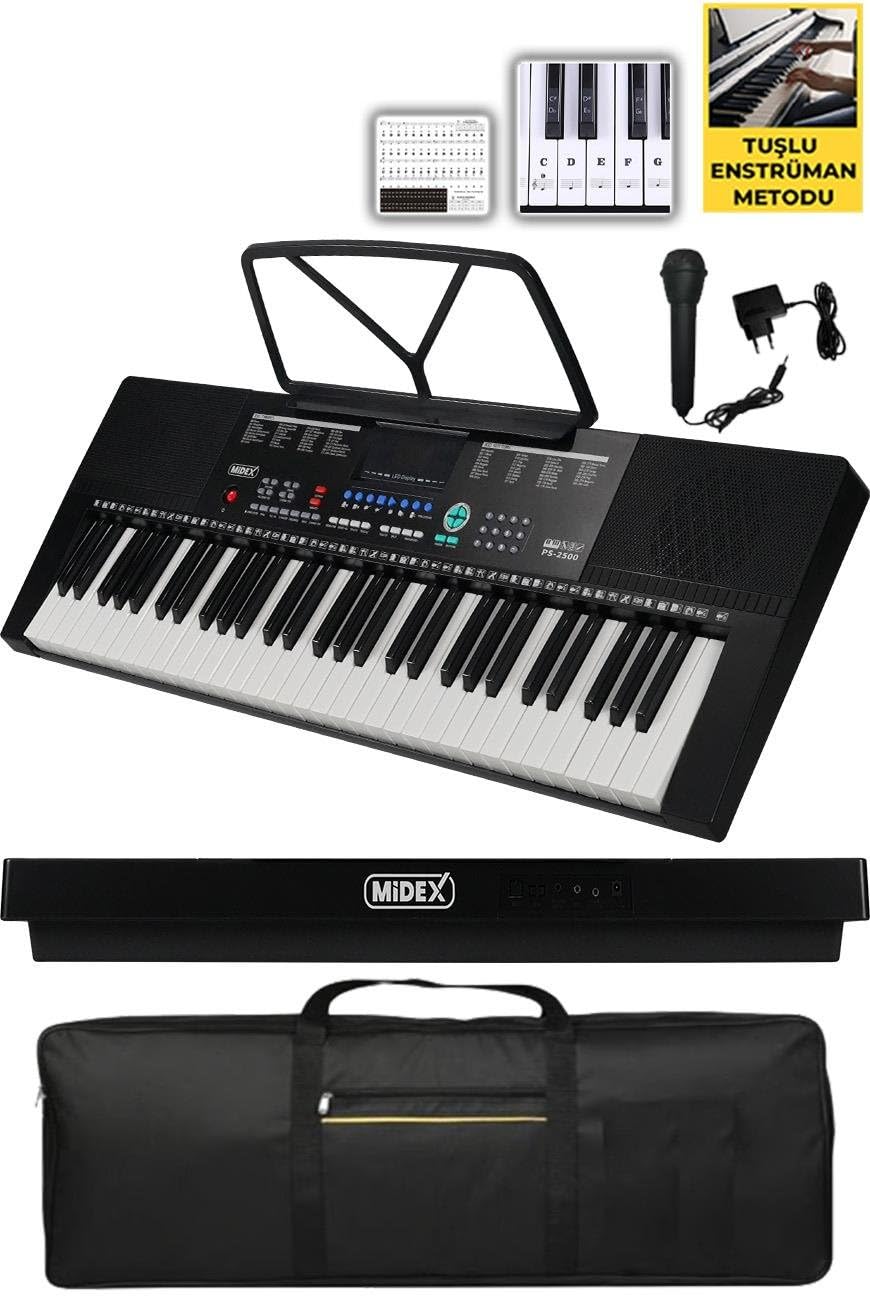 Midex PS-2500 LED Ekran 61 Tuşlu Org Çanta Notalık ve Adaptörlü (300 Ses 300 Ritim)