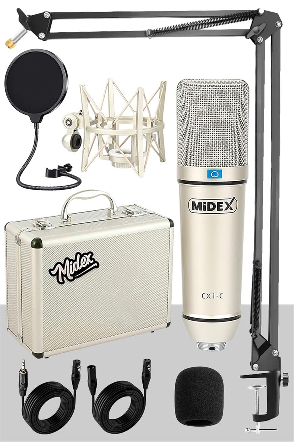 Midex CX1 STA Üst Seviye Condenser Stüdyo Ses Kayıt Mikrofonu Stand Filtre Seti