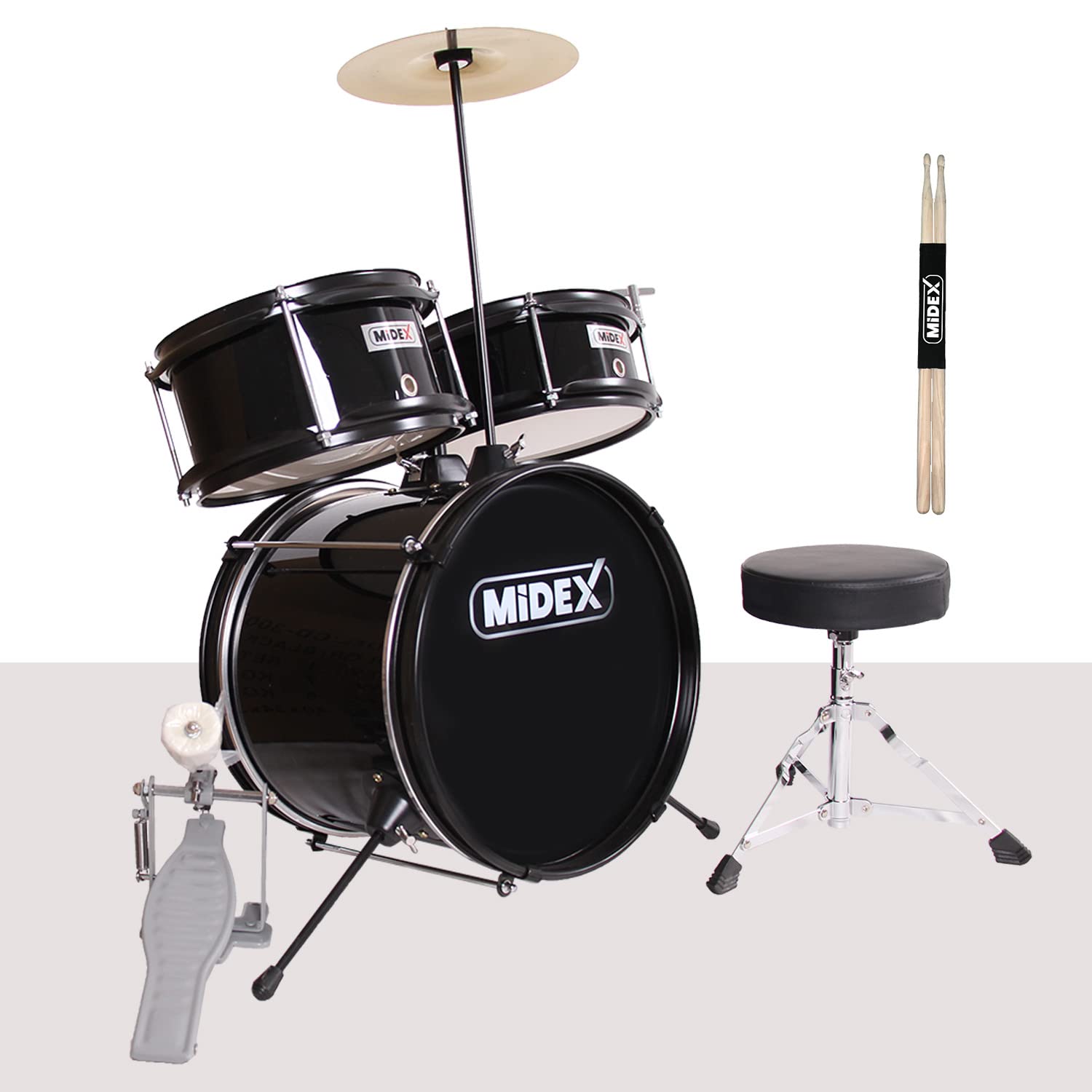 Midex CD300X-BK Akustik Çocuk Baterisi Davulu Seti 5-14 Yaş İçin Full Set