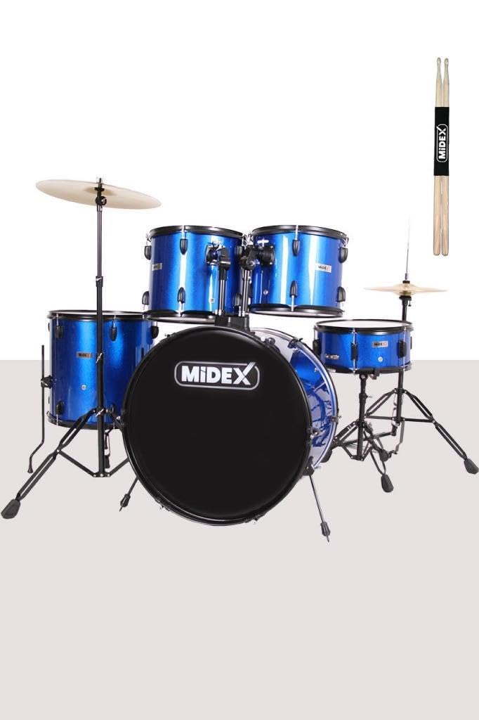 Midex CD900X-BL 22'' Yetişkin Akustik Bateri Davul Seti 22B-13T-12T-16F-14S (5 Parça)
