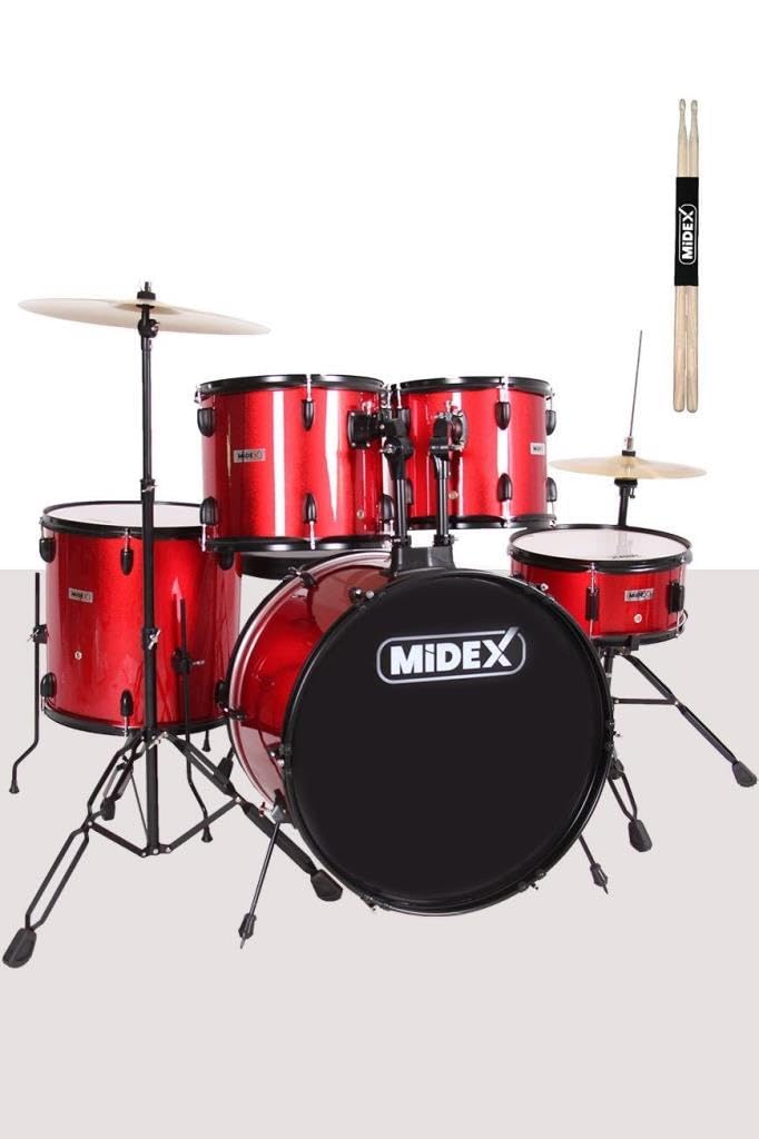 Midex CD900X-RD 22'' Yetişkin Akustik Bateri Davul Seti 22B-13T-12T-16F-14S (5 Parça)