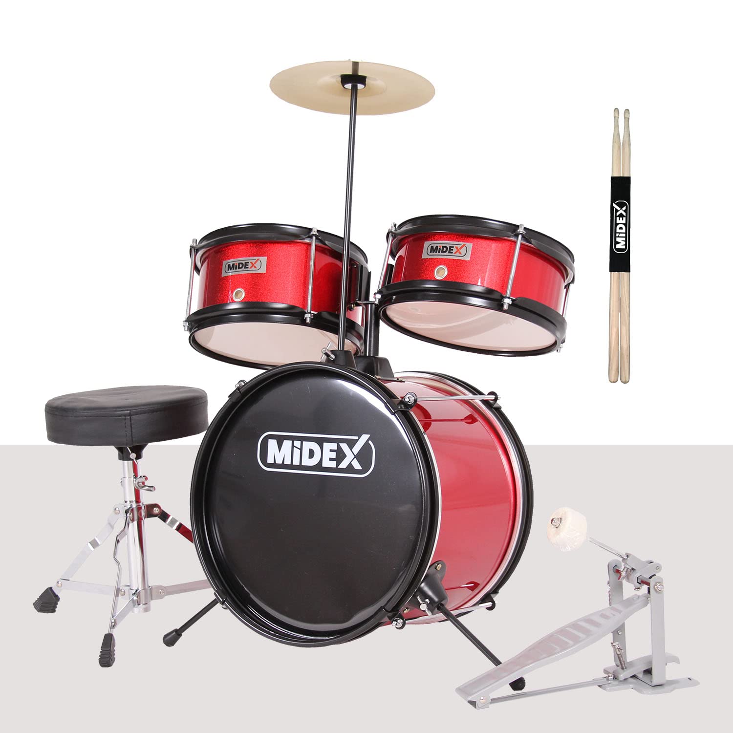 Midex CD300X-RD Akustik Çocuk Baterisi Davulu Seti 5-14 Yaş İçin Full Set
