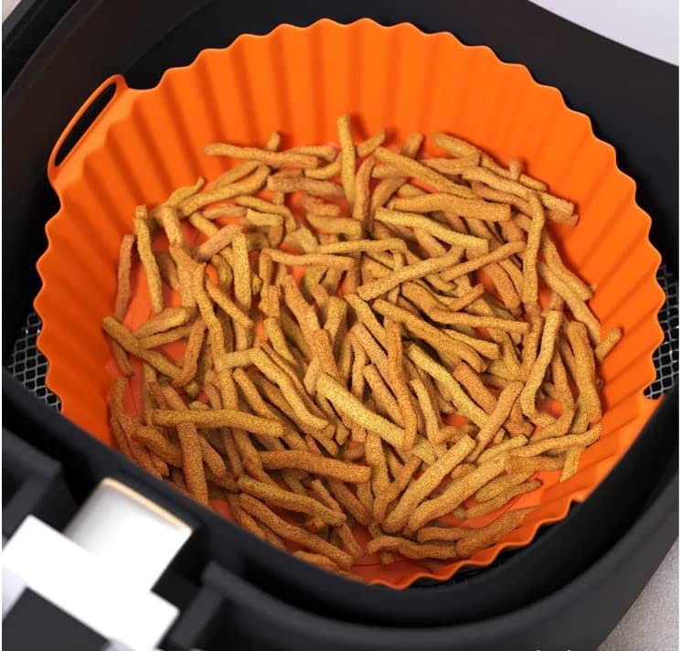 GüncelÇarşı Airfryer Silikon Pişirme Kabı 20x5 Cm Bpa içermez Airfryer Pişirme Kağıdı, Yapışmaz Kolay Temizlenir, Silikon Pişirme Kalıbı (TURUNCU)