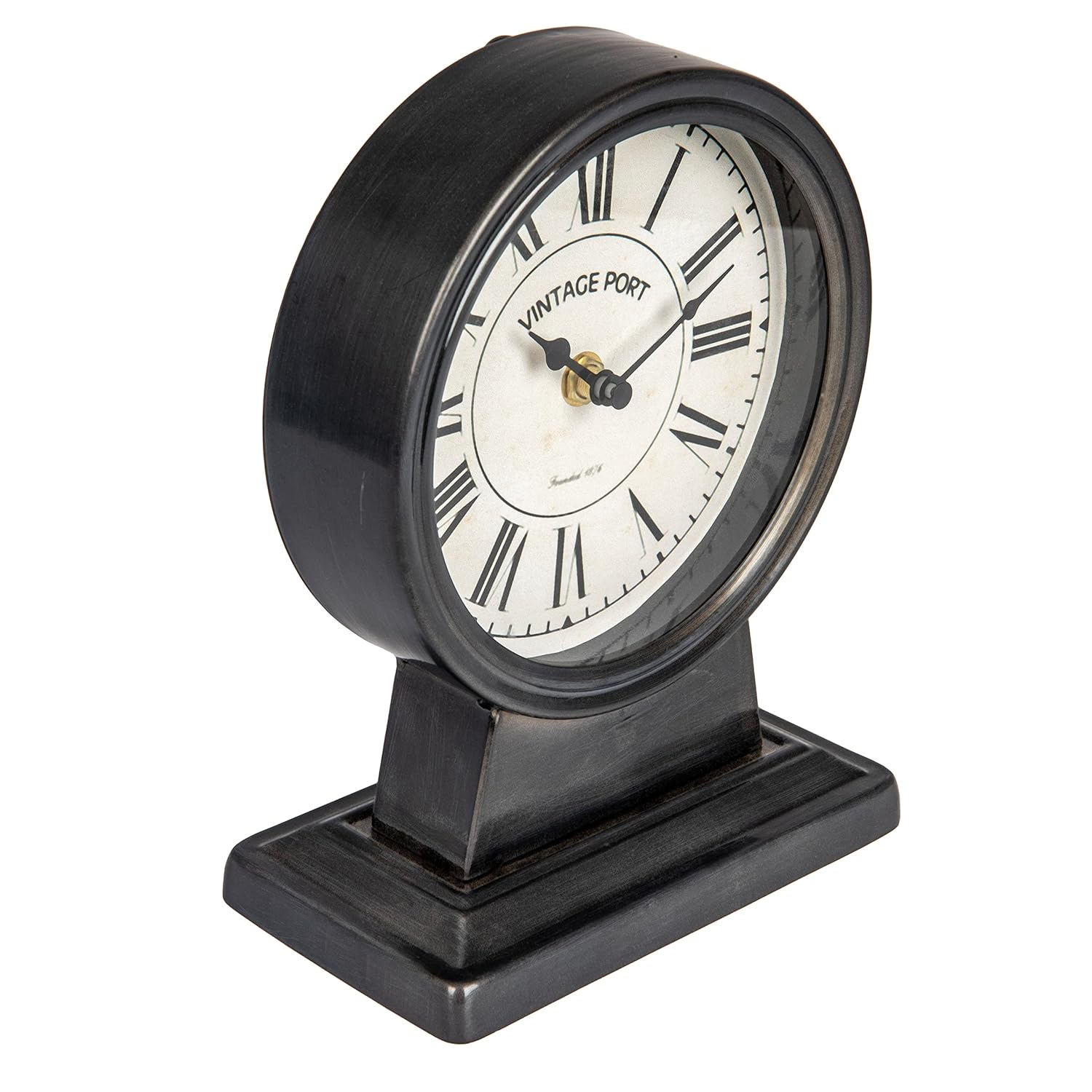 Creative Co-Op Vintage Metal Mantel Saat, Gunmetal Siyah