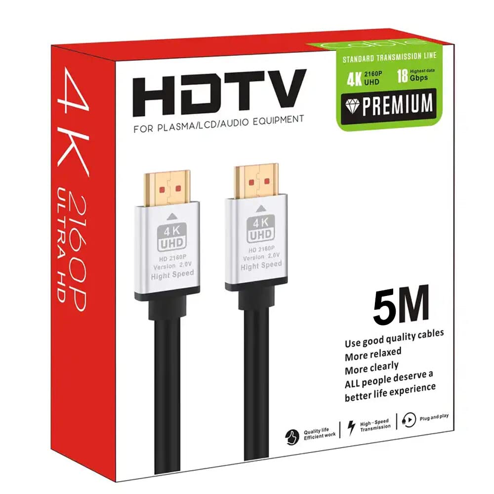 Coverzone Hdmi Kablo 5 Metre 4K HDTV 2160P 18Gbps Premium Altın Kaplama Uç Yüksek Hızlı Aktarım Plasma Lcd Pc Ses Ekipmanları 5 Metre
