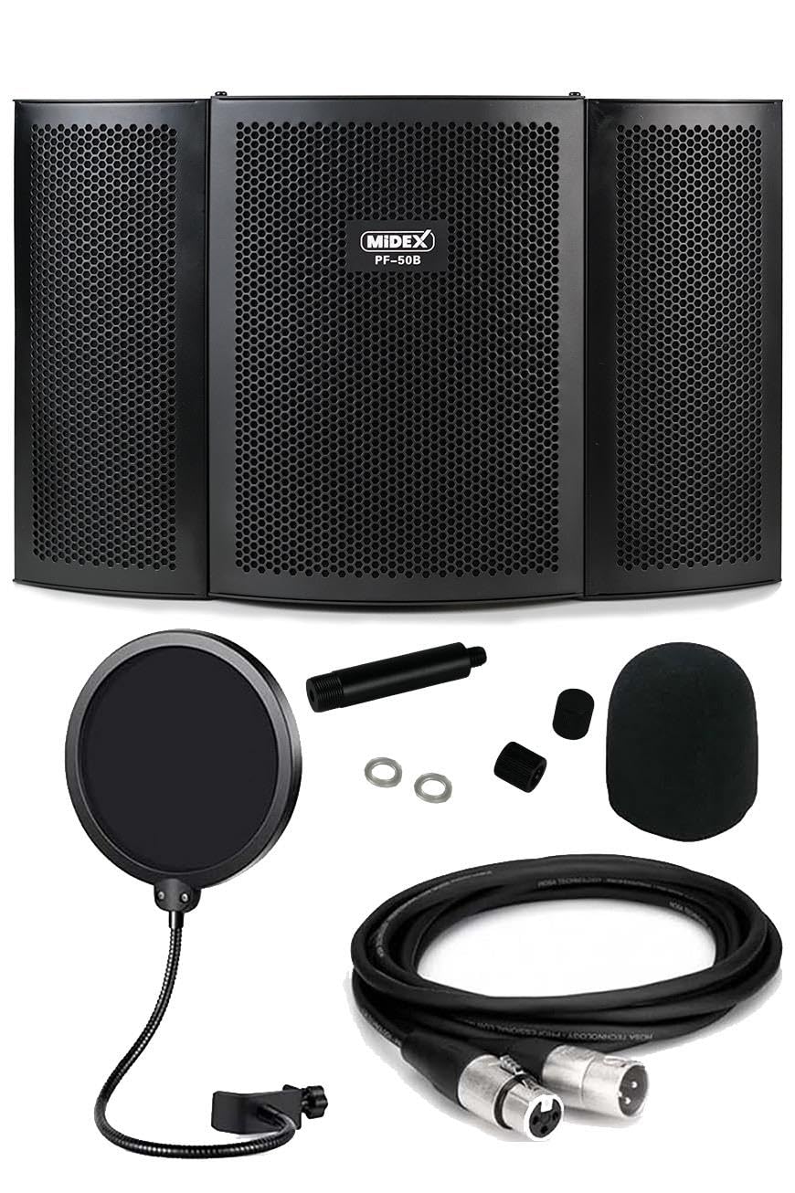 LASTVOİCE Midex PF-50B Mikrofon Ses Yalıtım İzolasyon Paneli METAL 35x22 cm Filtre Kablo Sünger Hediye)